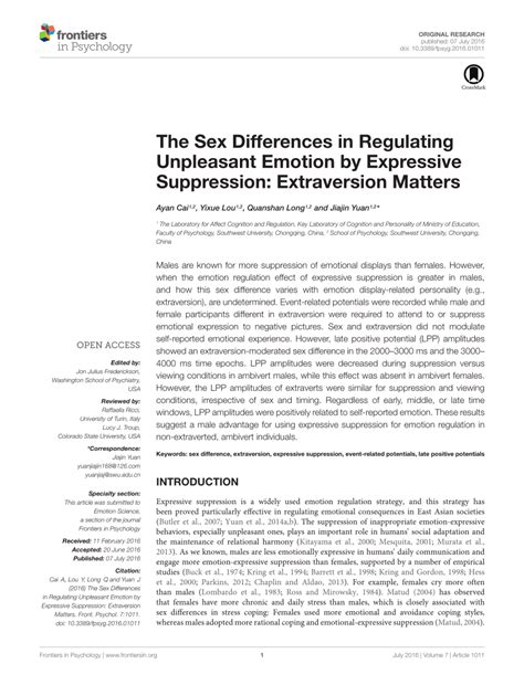 Pdf The Sex Differences In Regulating Unpleasant Emotion By