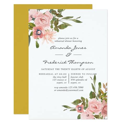 Watercolor Floral Blush And Gold Rehearsal Dinner Invitation Zazzle