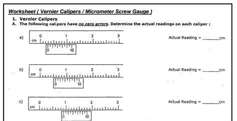 Worksheet Vernier Calipers ~ My School