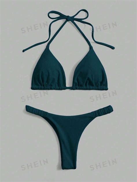 SHEIN Swim Ensemble De Bikini String Triangle Unicolore Summer Beach