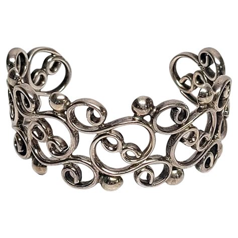 Large Sterling Silver Cuff Bracelet With Intricate Design At 1stdibs