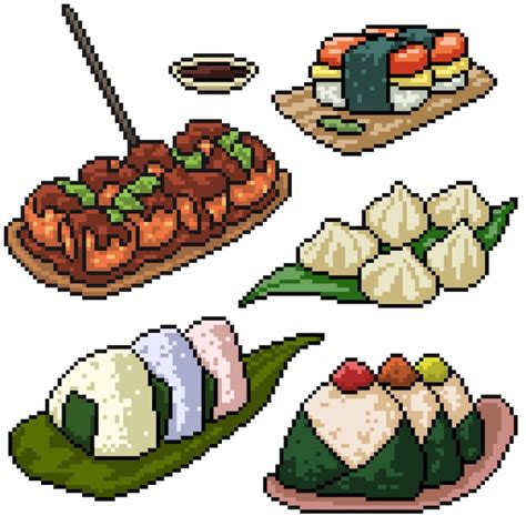 Premium Vector Pixel Art Set Isolated Japanese Sushi