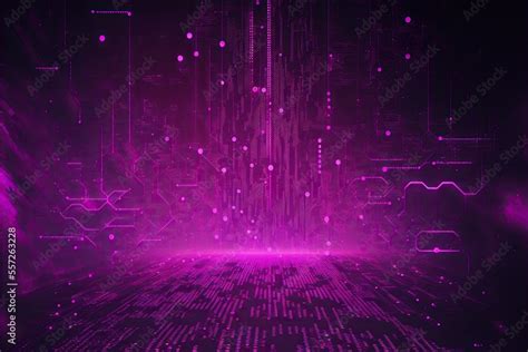 Abstract Technology Background With Data And Code Patterns In Shades Of Purple And Pink