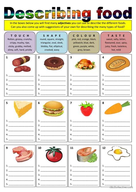 Describing food (adjectives) general…: English ESL worksheets pdf & doc