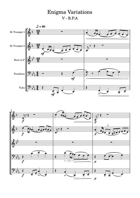 Enigma Variations V R P A Brass Quintet Arr Edward Fall Sheet