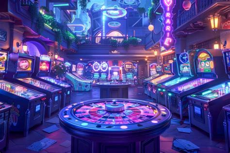 Vibrant Arcade Room with Neon Lights and Video Game Machines at Night ...