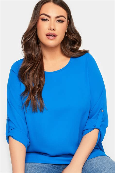 Yours Plus Size Blue Tab Sleeve Blouse Yours Clothing