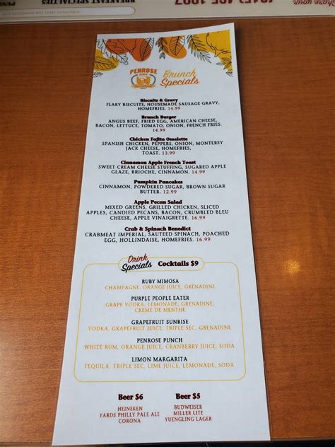 Menu at Penrose Diner restaurant, Philadelphia, Penrose Ave