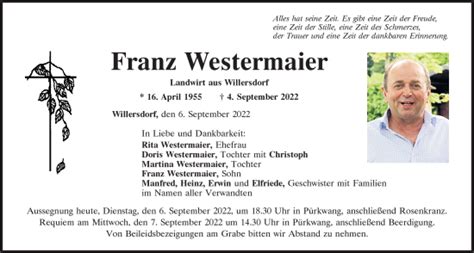 Traueranzeigen Von Franz Westermaier Mittelbayerische Trauer