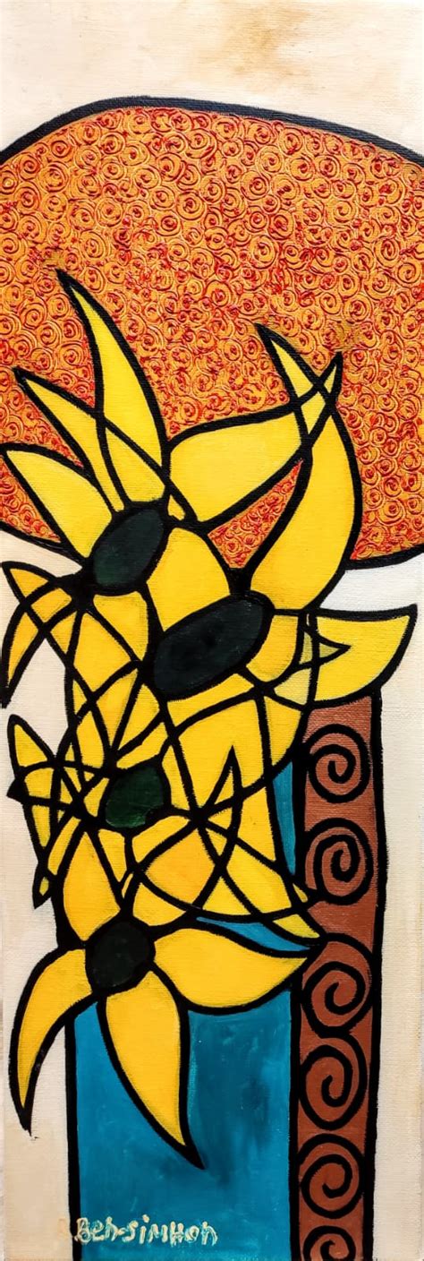 Yellow Sunflower Painting Oil on Canvas by Avi Ben-Simhon