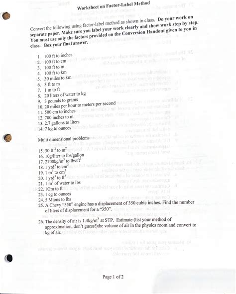 Factor Label Worksheet Name Avon Chemistry Worksheets Library