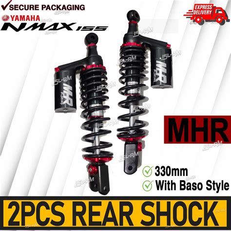 Yamaha NMAX 155 Rear Shock Absorber 2pcs With Baso Style Black With Red