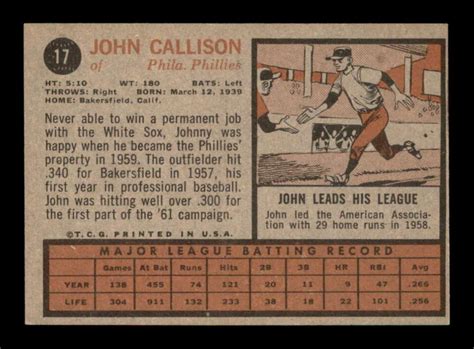 1962 Topps 17 Johnny Callison EXMT X2845472 EBay