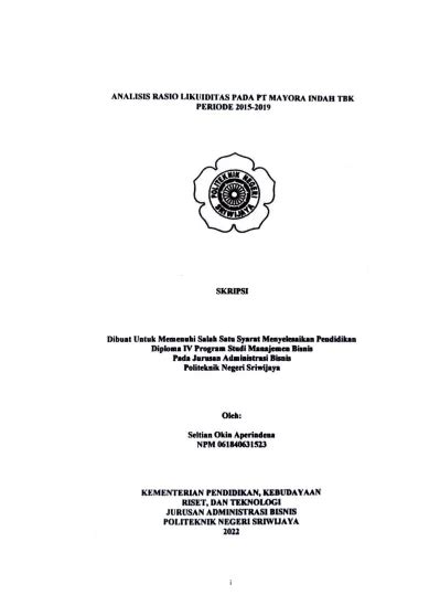 Laporan Ini Berjudul Analisis Rasio Likuiditas Pada PT Mayora Indah