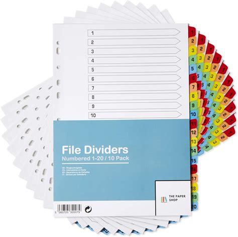 Amazon 10 Pack Binder Dividers With Tabs A4 1 20 Numbered Tabs