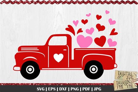 Red Truck With Hearts Svg Valentines Truck Svg Vintage