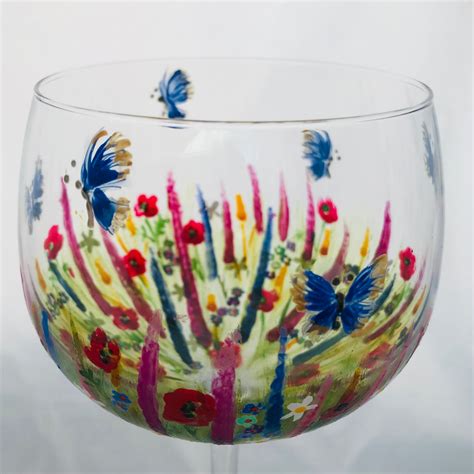 Meadow Flower Gin Glass Hand Painted Gin Glass T For Her Etsy Uk