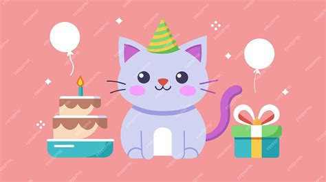 Premium Vector | A cartoon picture of a cat with a birthday cake and a ...