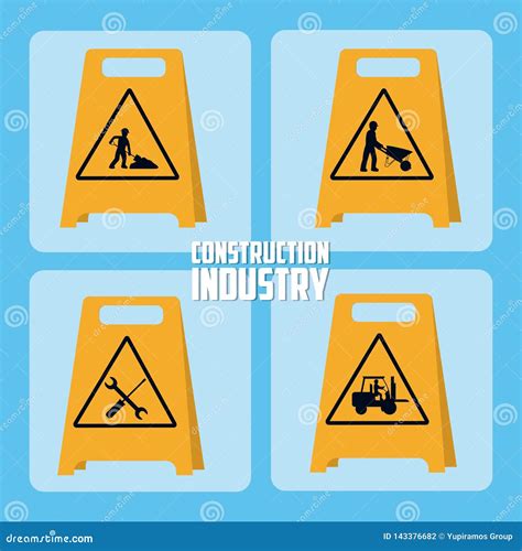 Set Of Construction Roadsign Icons Stock Vector Illustration Of Alert