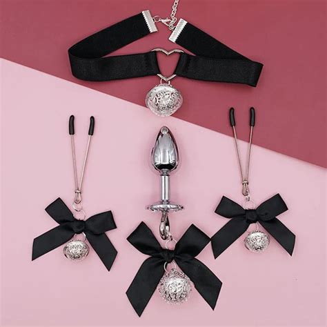 Sexy Adjustable Bow Butterfly Small Bell Nipple Clamp Anal Plug Sex