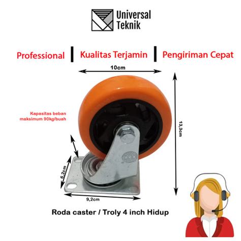 Promo Roda PVC PU Troli Troly Hidup 4 Inch Orange Roda Caster Kastor