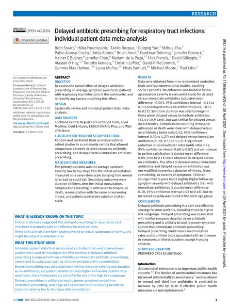 Pdf Delayed Antibiotic Prescribing For Respiratory Tract Infections Individual Patient Data