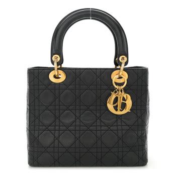 Christian Dior Lambskin Cannage Medium Lady Dior Black