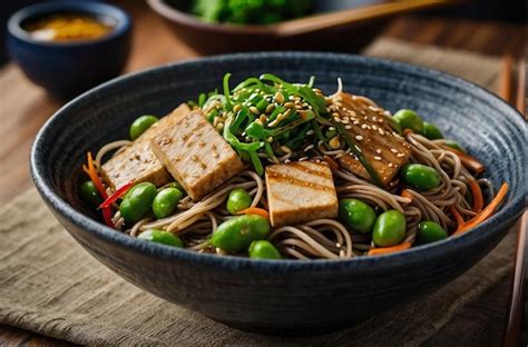 Premium Photo Vibrant Photo Of Tofu Edamame Soba Salad