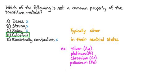 Question Video Recalling Common Properties Of The Transition Metals