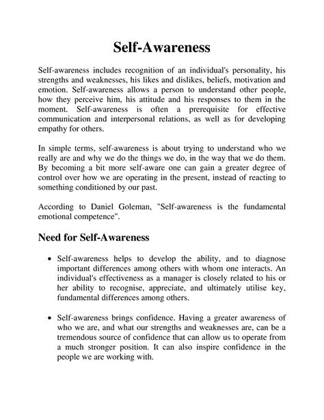 Lifeskill Mod 2 Part 1 Self Awareness Definition Need For Self