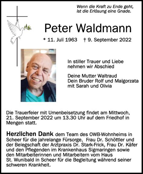 Traueranzeigen Von Peter Waldmann Schwaebische De Trauerportal