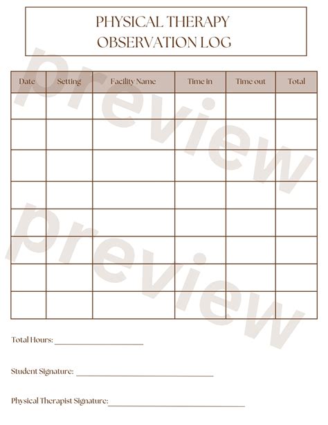 Physical Therapy Observation Hour Log PT Observation Hour Log PT Hour