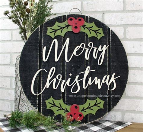 Merry Christmas Sign Front Door Decor Round Door Hanger Etsy Merry