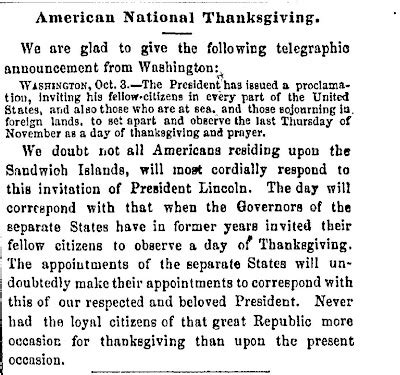 Bill Milhomme: 1863 Proclamation Declared Thanksgiving a National Holiday