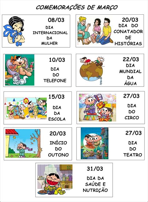 Data Comemorativa Março Educação Infantil - comemorações do mês de março | Atividades Jardim colorido para o Ensino ...
