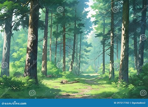 Anime Screenshot Of Lush Pine Tree Forest Stock Illustration