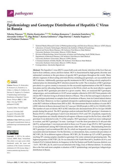 Pdf Epidemiology And Genotype Distribution Of Hepatitis C Virus In Russia