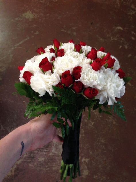 Bridal Bouquet Red White And Black Carnations And Spray Roses