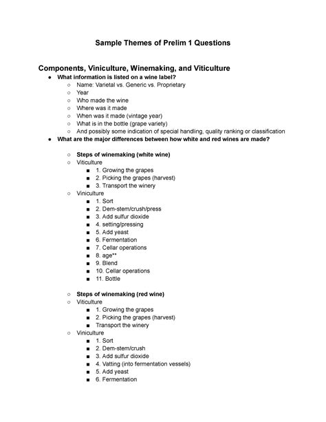 Wines Prelim Study Guide Sample Themes Of Prelim Questions