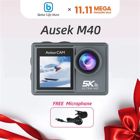 Ausek 5k 4k 60 Fps Action Camera Ips Dual Color Screen Wifi Eis