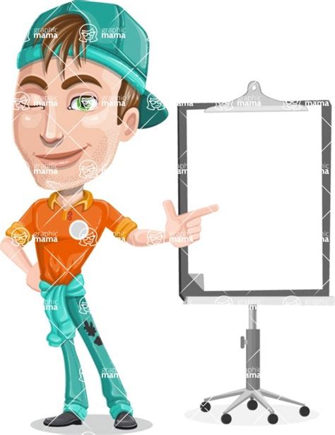 Repairman Cartoon Vector Character 112 Illustrations Pointing With A Pointer On Blank