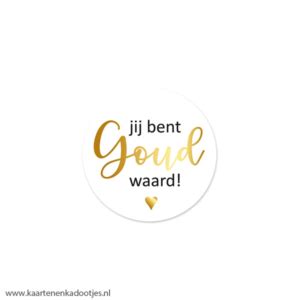 7 Stickers Rond 35 Mm Jij Bent Goud Waard Hartje Wit Zwart Goudfolie