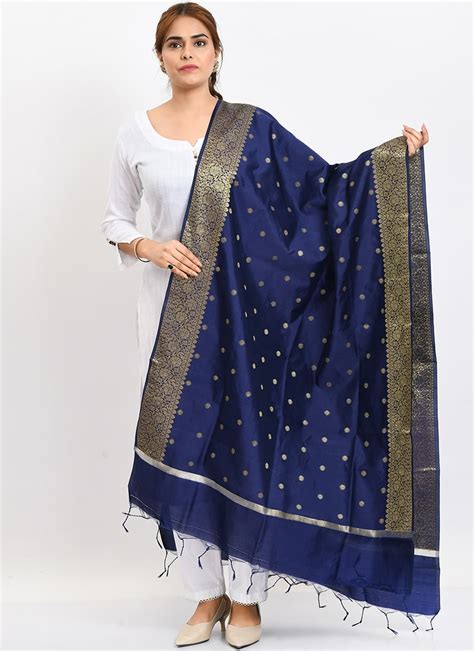 shop navy blue banarasi silk weaving work dupatta work wear