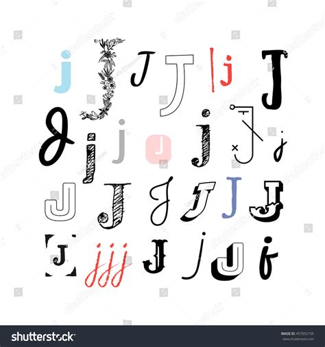 Hand Drawn Set Of Different Writing Styles For Letter J Stock Vector