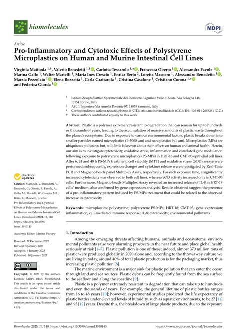 Pdf Pro Inflammatory And Cytotoxic Effects Of Polystyrene