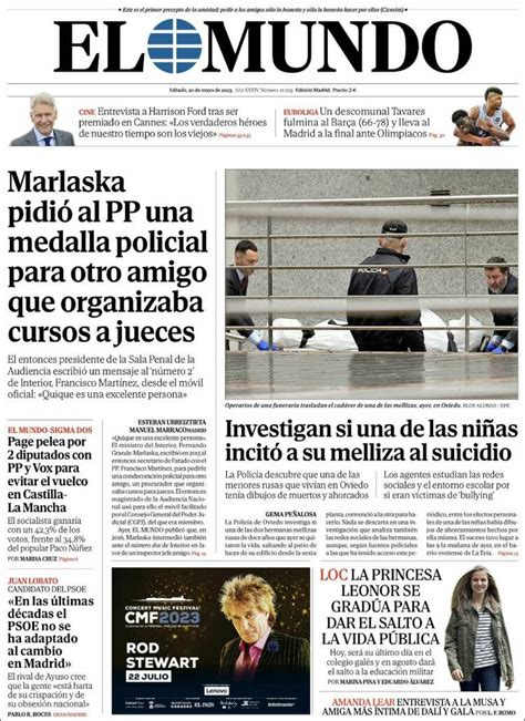 Portada Del Diario El Mundo Del Día 20052023 News Europa