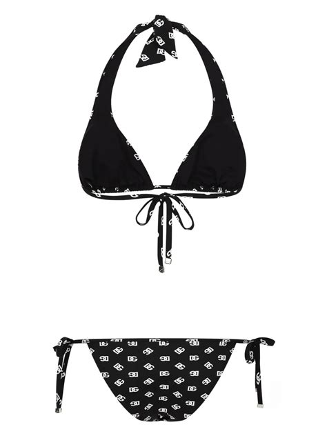 Dolce Gabbana DG Logo Print Triangle Cup Bikini Set Black FARFETCH