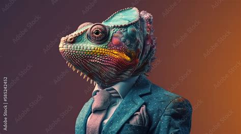 Chameleon in suit: Studio Shot of a Chameleon in Business clothes ...