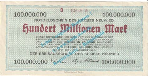 Inflation De Mio Mk Neuwied Notgeld Millionen Mark