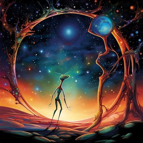 Premium AI Image | Cosmic Encounter A Praying Mantis Admiring the ...